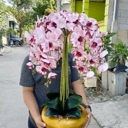 Anggrek Latex Jumbo Vas Mangkok Viber Mewah 4 Tangkai Bunga