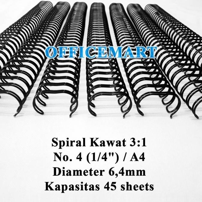 

JBI Spiral Kawat A4 3:1 No. 4 (1/4") - Hitam (Box Isi 100 Batang)
