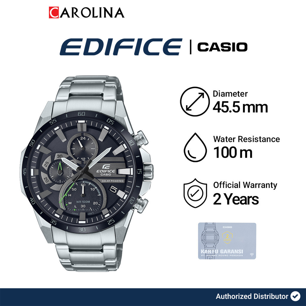 Jam tangan Casio Pria EDIFICE EQS-940DB-1A Solar Powered Chronograph Black Dial Steinless Steel Band