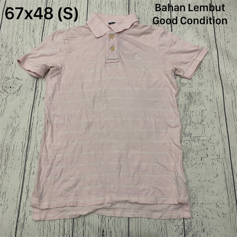 Kaos Polo Muscle Abercrombie & Fitch Salur Soft Pink PL Original Branded Size S