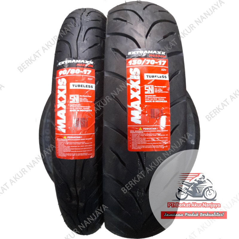 Sepasang ban Maxxis Extramaxx 90/80 & 130/70-17 Ban Motor Sport Tubeless BONUS Pentil