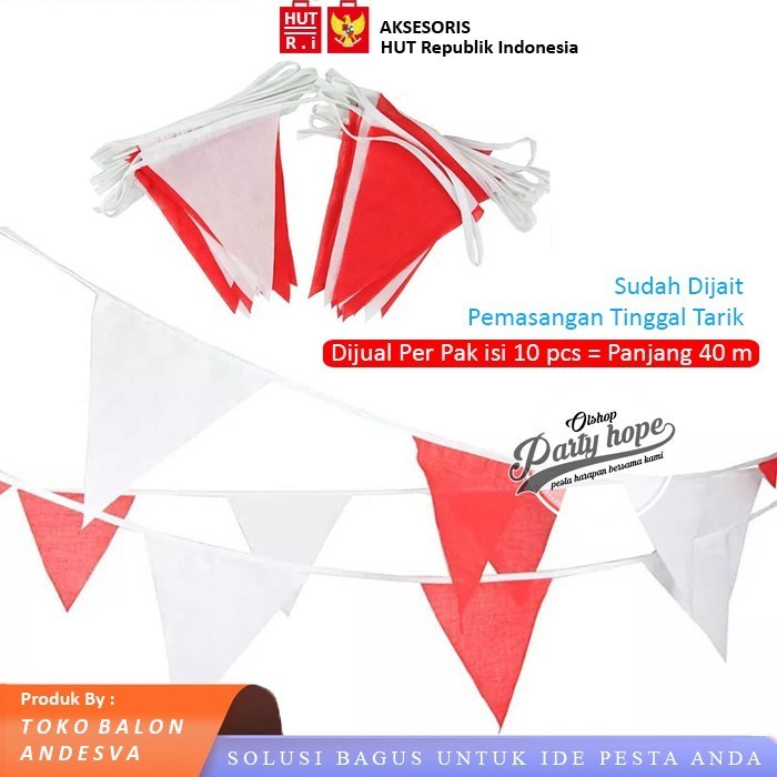

Terlaris ( isi 10 ) bendera kain polyester segitiga merah putih / umbul umbul SALE