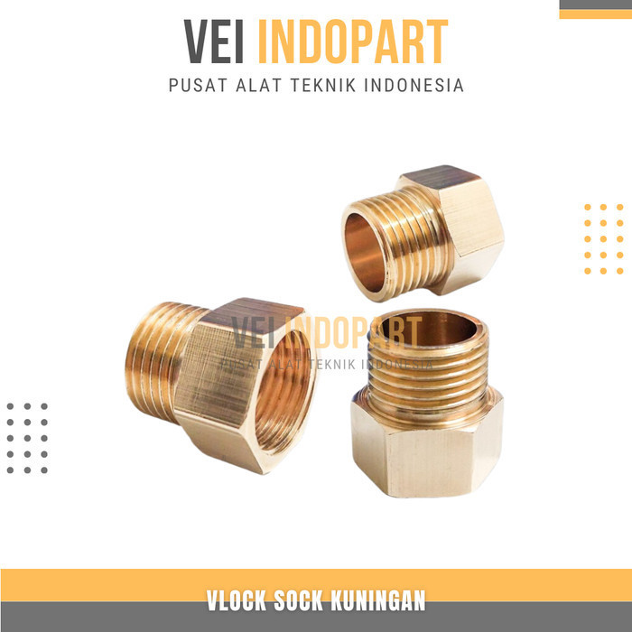 Nepel Vlock Sock Drat Male Female / Vlok Sok Drat Luar Dalam Kuningan - 3/8 x 3/8 Inch