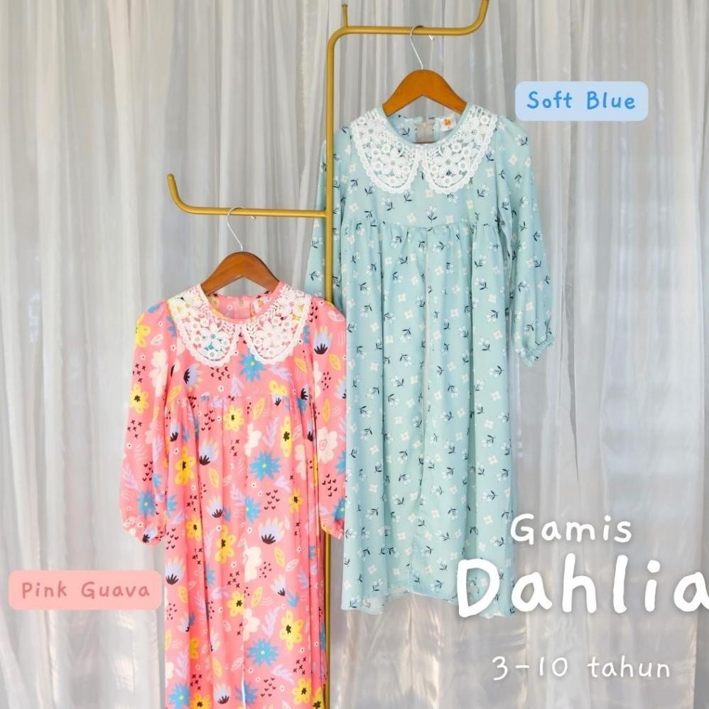 Mma-1318 Gamis Dahlia, Long Dress Anak Muslim Perempuan 3 4 5 6 7 8 9 10 Tahun Warna Pink Biru Hijau