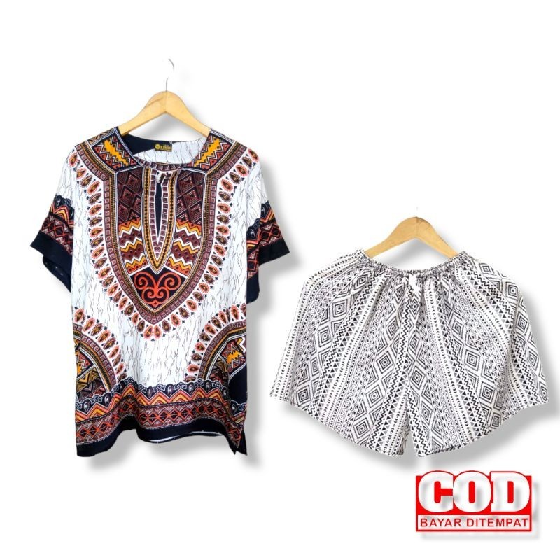 Setelan celana pendek dashiki/ setelan celana pendek pria wanita/ setelan celana pendek dashiki FE
