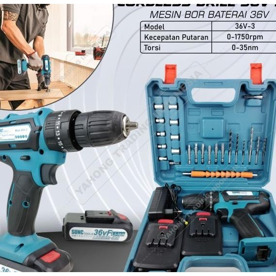Cordless Drill Sunc Tools 36V Mesin Bor Baterai