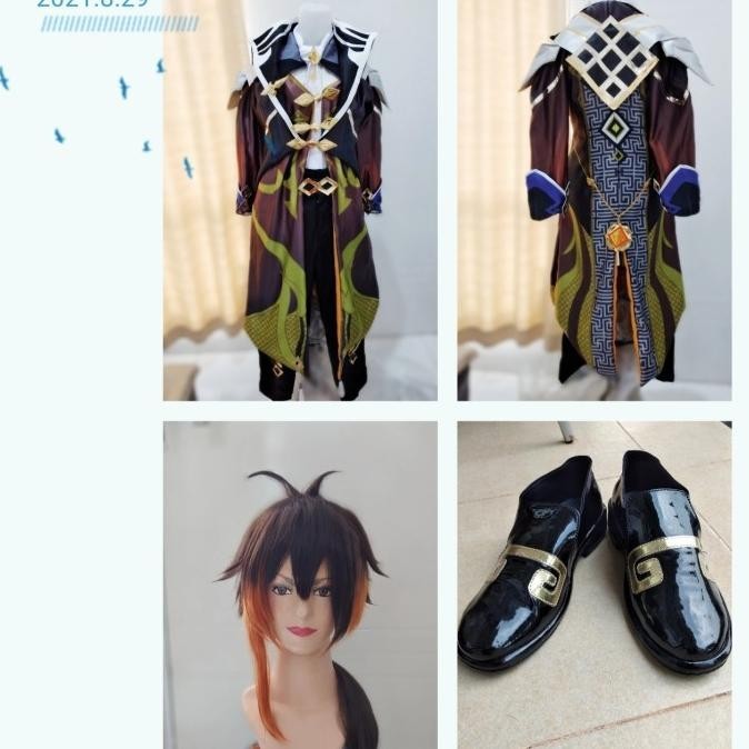 Zhongli wig shoes costume cosplay genshin impact