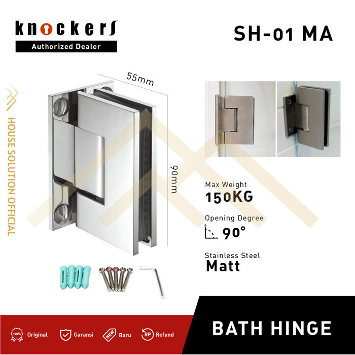 KNOCKERS ENGSEL PINTU KACA KAMAR MANDI BATH HINGE 90 DERAJAT - MATT