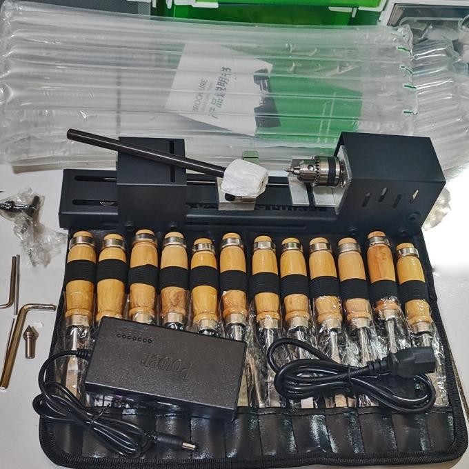 Mesin Bubut Kayu Desktop Set Adaptor Switching Paket Alat Pahat 12 Pcs