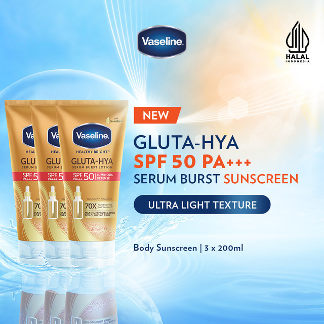 [NEW LAUNCH] Vaseline Gluta-Hya Serum Burst Sunscreen SPF 50 PA+++ 200ml - Body Serum Sunscreen Menc
