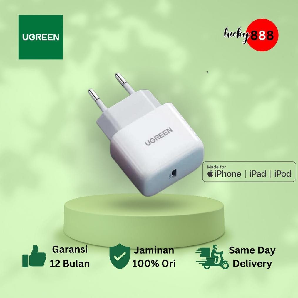 (PROMO) Kepala Charger Ugreen Mini PD 20w + Kabel USB Type C To Lightning iPhone 11 12 13 - 10220