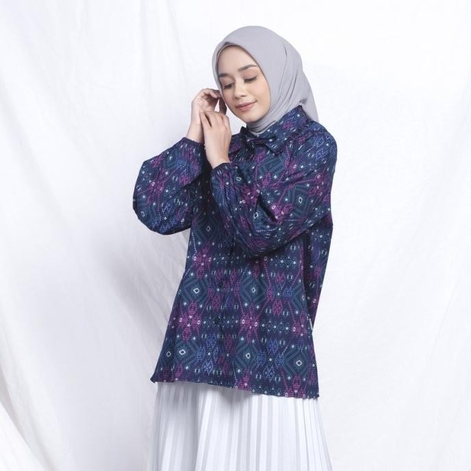 Blouse Batik Wanita Kemeja Batik Wanita Kantoran Cotton Stretch Ungu