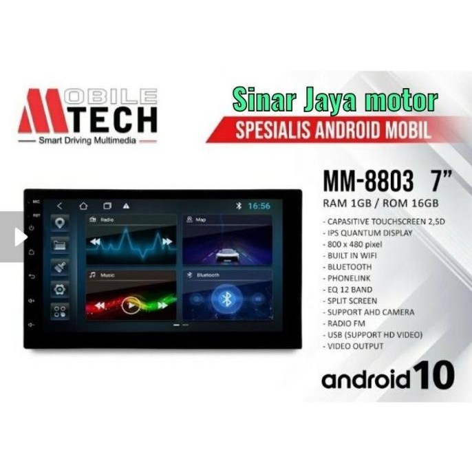 HEAD UNIT ANDROID 7 INCH DOUBLE DIN MOBILETECH MTECH MM-8803 RAM 1GB DISKON