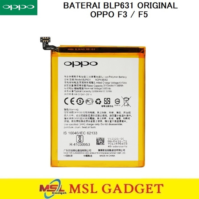 Wiji Baterai Oppo F3 / F5 Blp631 Original 100%
