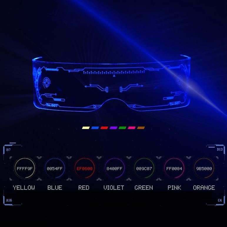 TU26 Kaca Mata LED Party / Cyber LED Glasses 7 Warna Kacamata Lampu LED DJ Murah