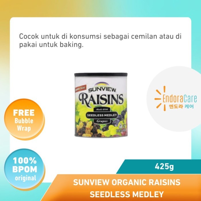 

SUNVIEW Organic Jumbo Size Raisins Seedless Kismis Premium 15oz / 425g