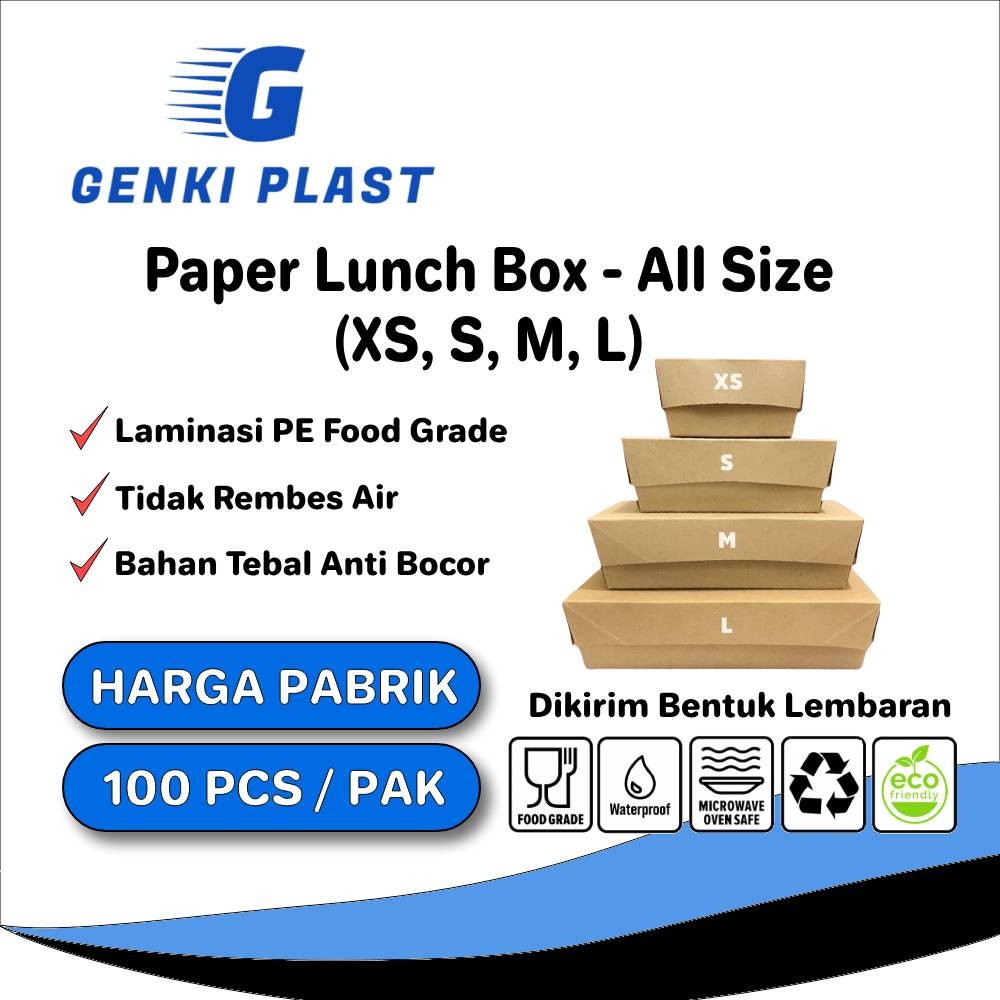 Paper Lunch Coklat / Kotak Makan Kertas Putih / Kemasan Makanan Kraft Semua Ukuran