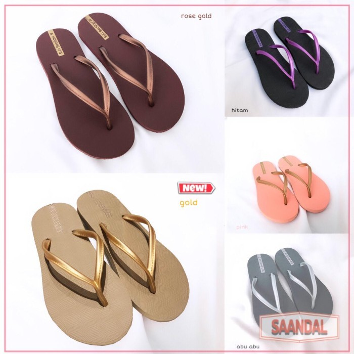 Sandal Jepit Karet Wanita Sun Swallow Tokyo Hitam Coklat Abu-abu Emas