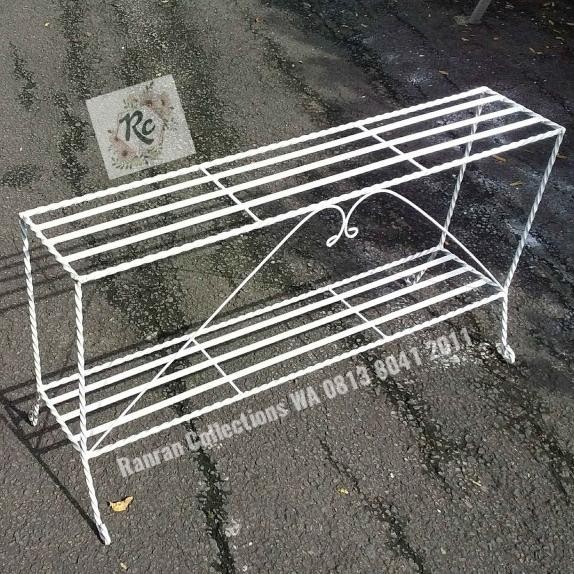 Pot Besi Tanaman Dekorasi Rak Besi Pot 1 Tingkat Tembaga & Putih