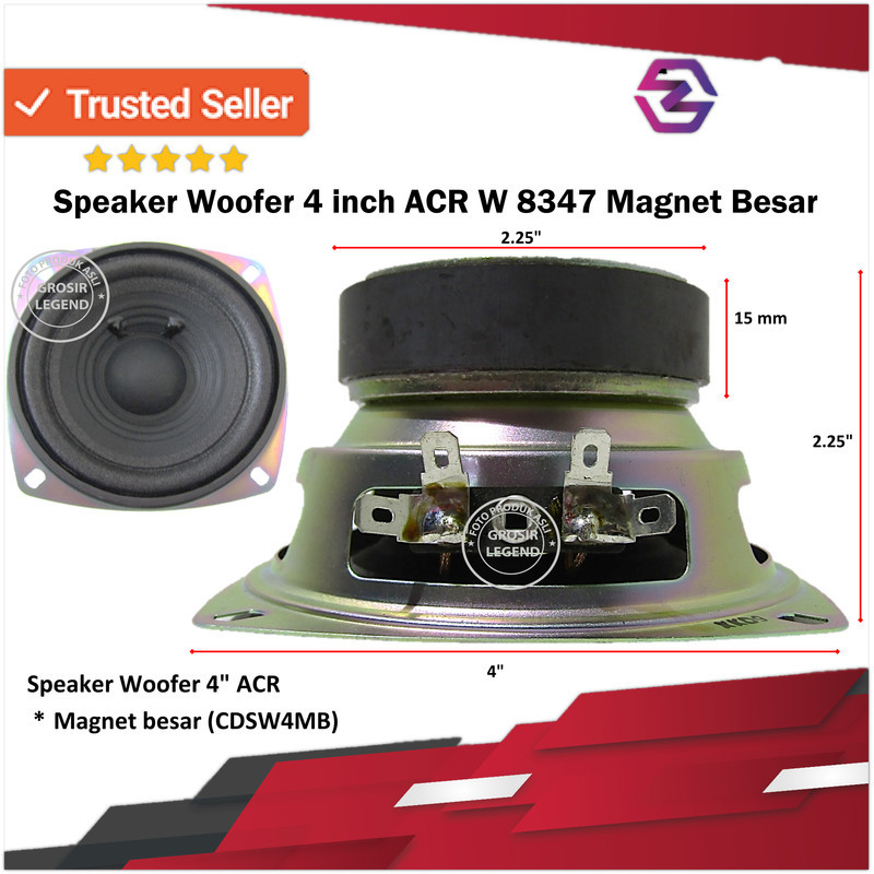 Speaker woofer wofer 4 inch ACR W 8347 magnet besar