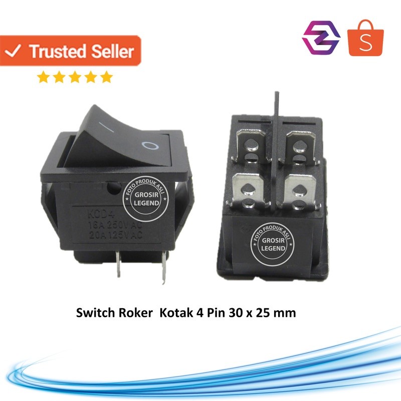Push button on off 4 pin roker switch kotak hitam min lampu