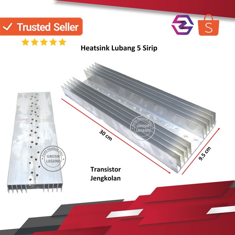 Heatsink 5 sirip 30 cm pendingin aluminium lubang transistor jengkolan