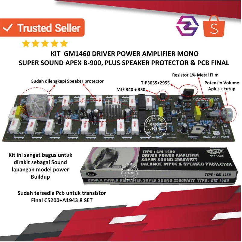 Kit driver power ampli mono super sound 2500W GM 1460