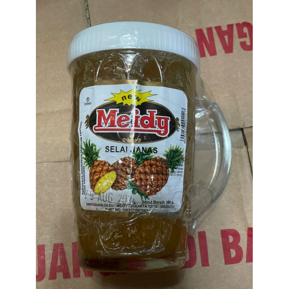 

Grosir Meidy 24X380Gr Selai Gelas Gagang Kacang Stroberi Nanas Coklat