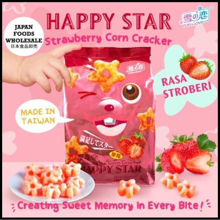 

Happy Star Strawberry Corn Cracker / Cemilan Impor / Snack Impor