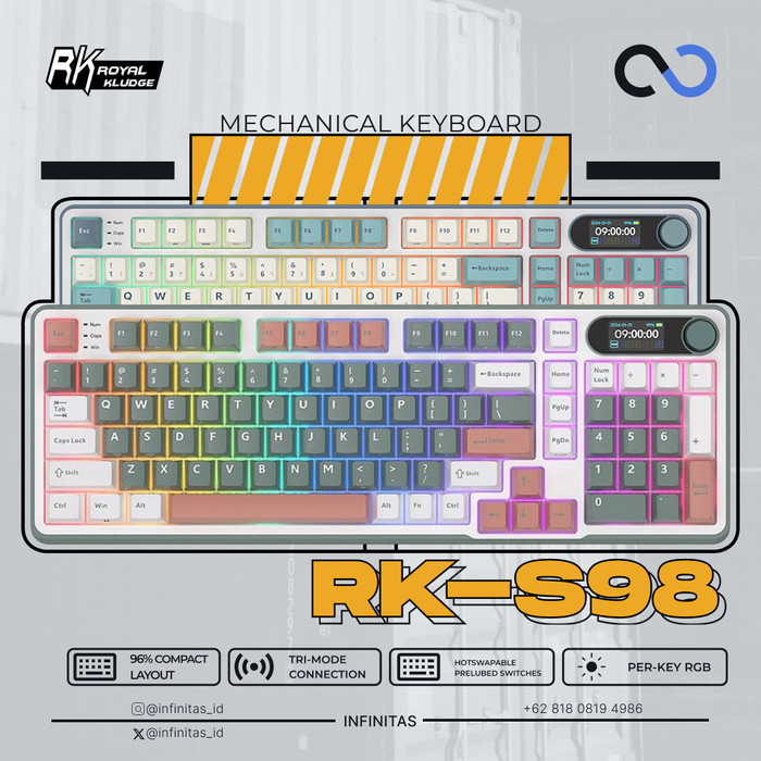 Royal Kludge Rk-S98 / Rks98 Hotswap Gasket Wireless 98% Mechanical Keyboard With Tft Display