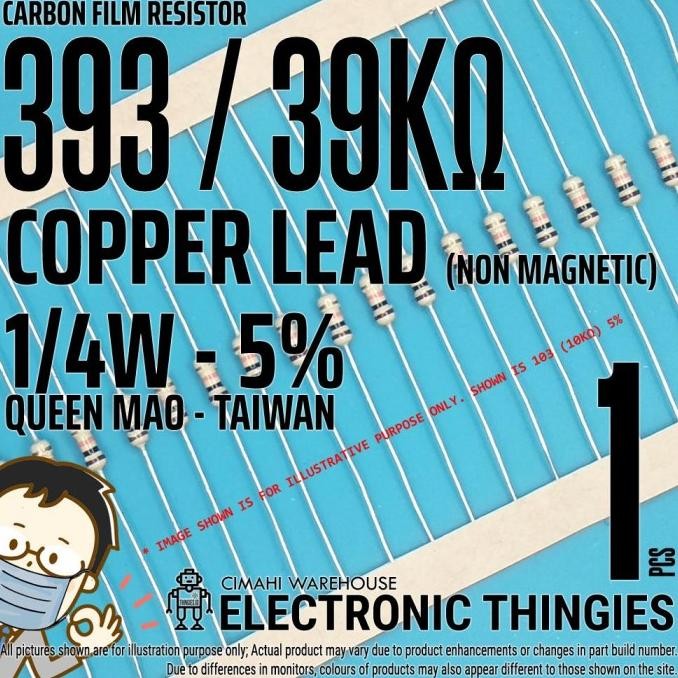 (20) RESISTOR 1/4W 5% 393 39K OHM KARBON KAKI TEMBAGA TAIWAN thingie43