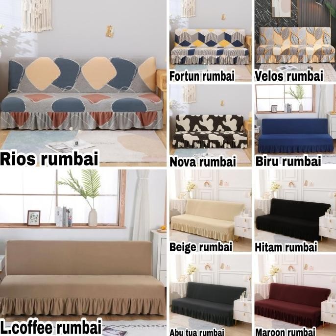 Sarung PELINDUNG sofa bed INFORMA elastis Cover RUMBAI sofa bed import