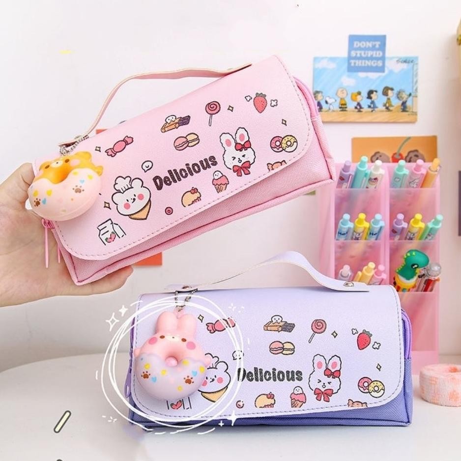 

we-53 Kartun tas pensil dekompresi/kapasitas besar siswa sekolah dasar tas pensil multifungsi dekompresi/super cute girl heart 3D net red pencil bag Murah