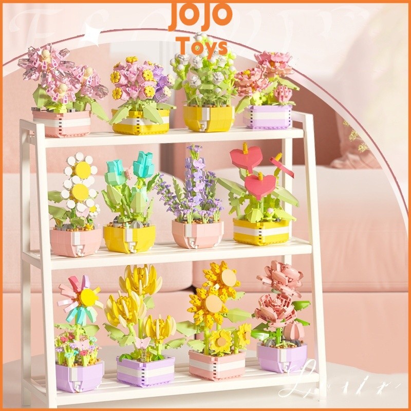 Jojo Flower Block Succulent Pot Diy Mainan Balok Buket Susun Puzzle Bricks Hadiah