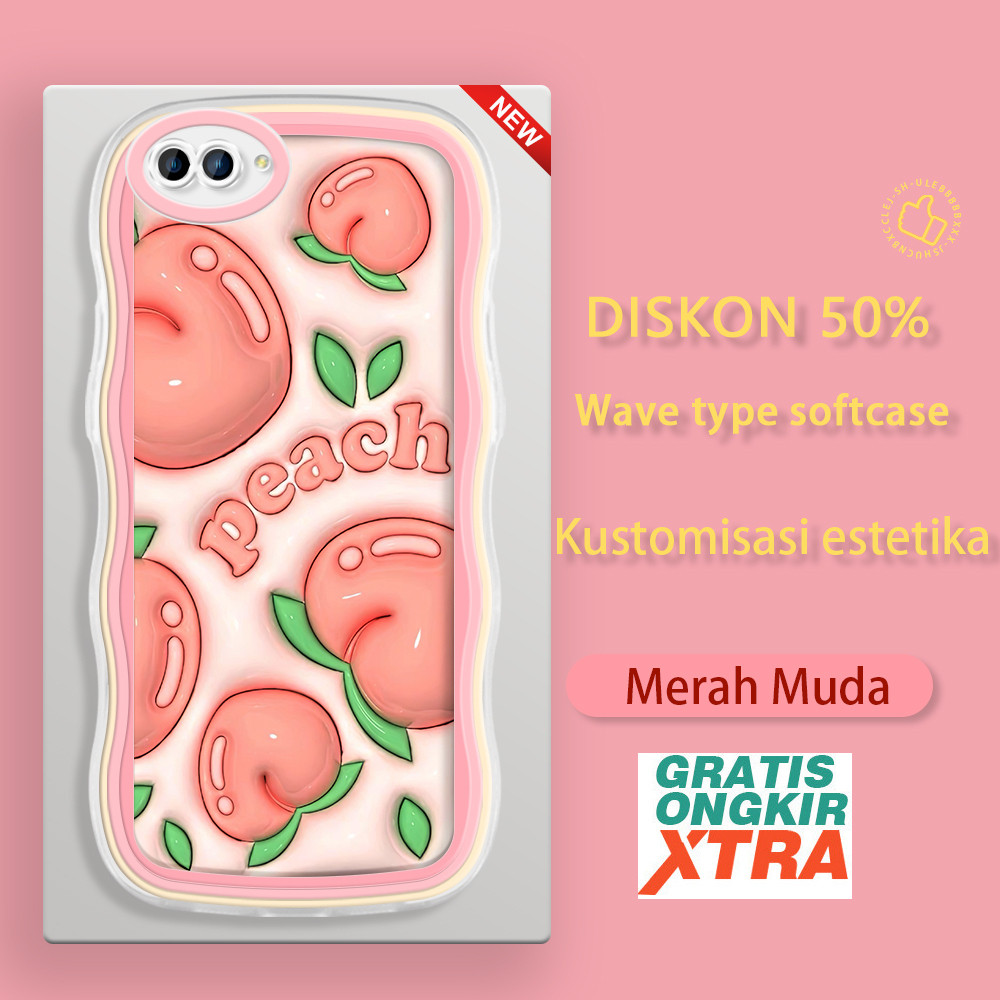 OPPO NEO 9 A3S A5 A7 A5S A9 2020 A12 A12S A12E  Casing Ponsel  Pola Peach 3D  warna-warni gelombang 