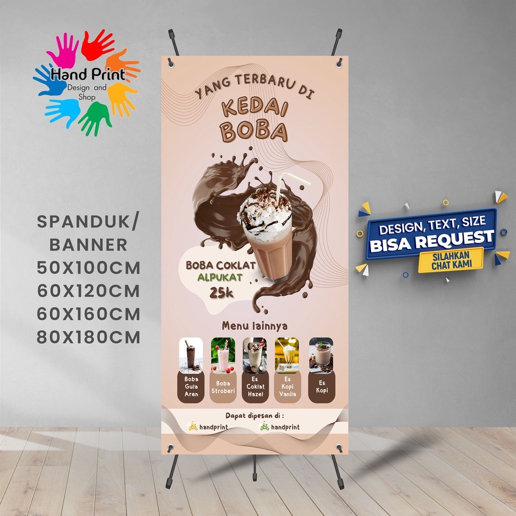 SPANDUK BANNER Minuman Boba Varian Rasa Coklat Kekinian Viral B Bisa Request Desain