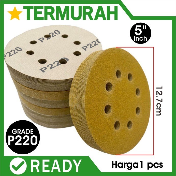 ] Amplas P220 Bulat Velcro Mirka Gold Disc 5 Inch 8 Lubang 5" tempel