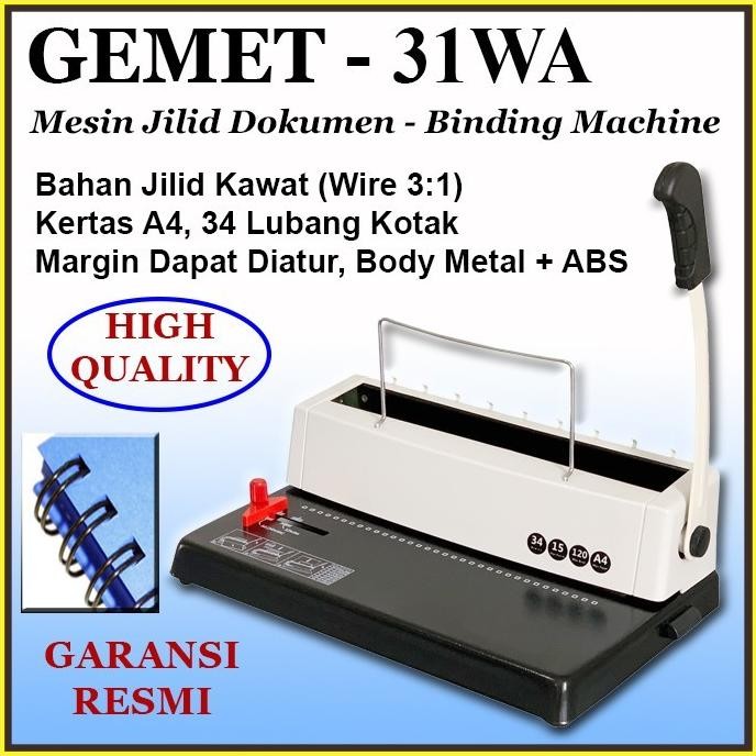 

MESIN JILID BINDING KAWAT WIRE 3:1, A4, LUBANG KOTAK, GEMET 31WA ORIGINAL DAN TERPERCAYA