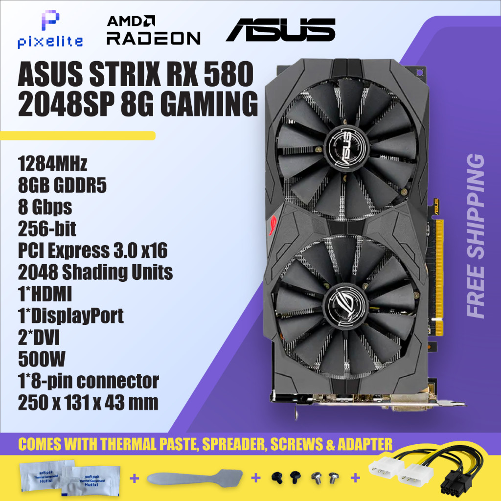 SAPPHIRE RX 580 RX580 2048sp 8G 8GB D5 DUAL FAN AMD Kartu Grafis Grafis Kartu Grafik Stok GPU Tersed