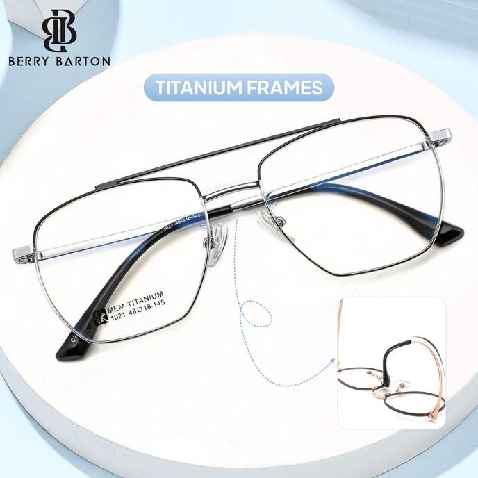 Kacamata Minus Frame Aviator Titanium Pria/Wanita Berrybarton 1021 .