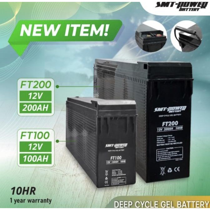 Baterai UPS Battery SMT POWER FT200 12V 200Ah Front Terminal Battery Deep Cycle Gel FT 200 SMT