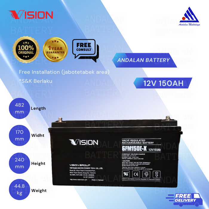 BATERAI KERING VISION 12V 150Ah/VRLA 6FM150E-X / AKI UPS 12V 150Ah