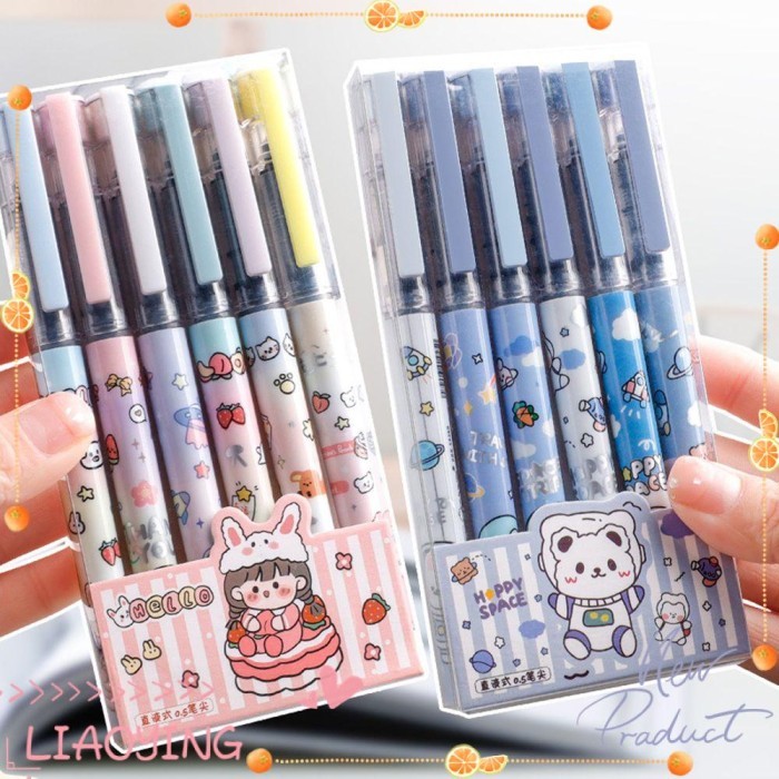 

Vee Ly 6Pcs/Set Pena Bola Rol Cair Lurus Baru Perlengkapan Kantor Sekolah