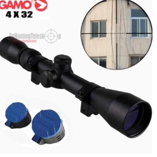Teleskop senapan angin GAMO 4X32 FIX ZOOM Flip, teropong senapan angin