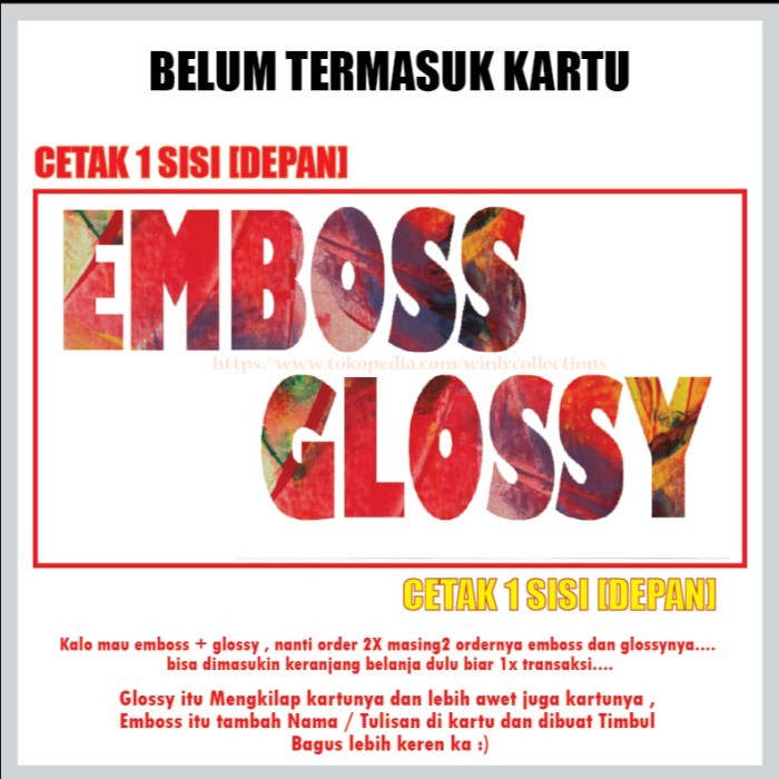 

NEW SERIES TAMBAHAN CETAK GLOSSY / EMBOSS NAMA / HURUF 1 SISI ORIGINAL QUALITY