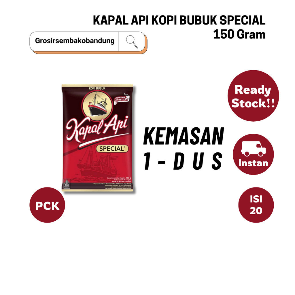 

KAPAL API KOPI BUBUK SPECIAL PCK 160/150g - 1 DUS - KOTA BANDUNG