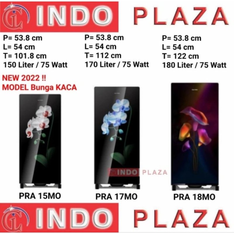 KULKAS POLYTRON 1 PINTU PRA 15 / 17 / 18MO W/B/TR MODEL PINTU KACA NEW 2022