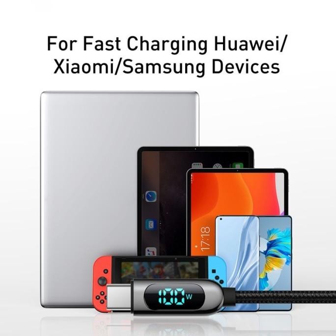 Baseus Kabel Type C to Type C 100W Digital Display Fast Charging Nylon
