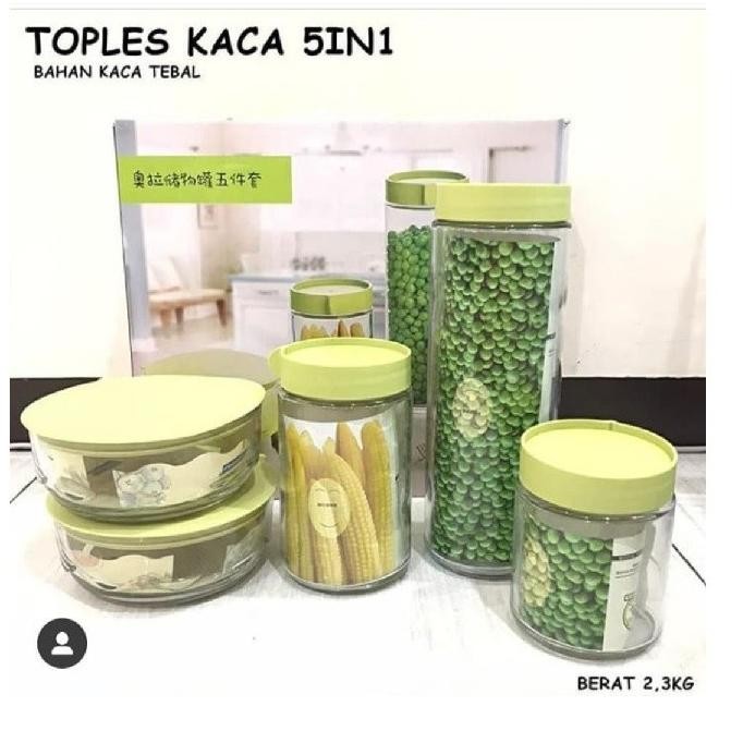 Toples Kaca 5 Set - Toples Kue Lebaran Kaca Set Isi 5 Pcs GT
