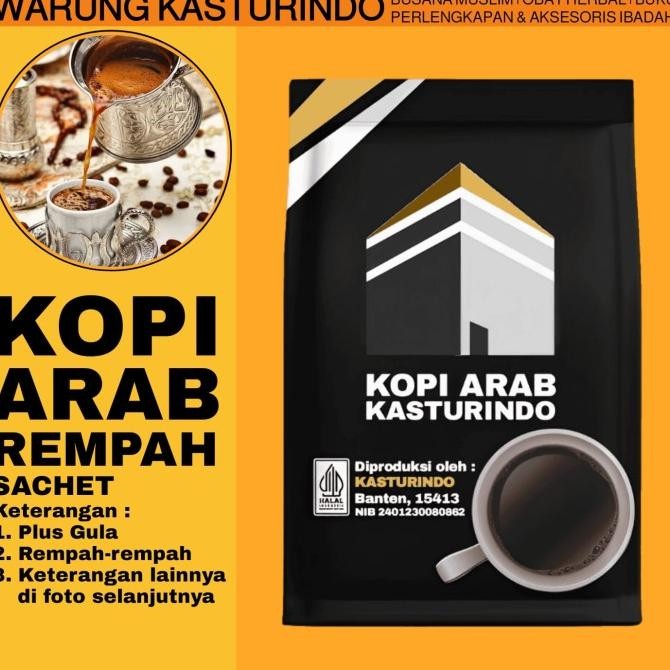 

Kopi Arab Rempah Plus Gula Ukuran Sachet Isi 25 Gram Kopi Hitam